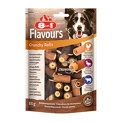 8IN1 Flavours Crunchy Rolls Köpek Ödül Maması - Tavuklu & Ördekli & Sığır Etli - 85GR