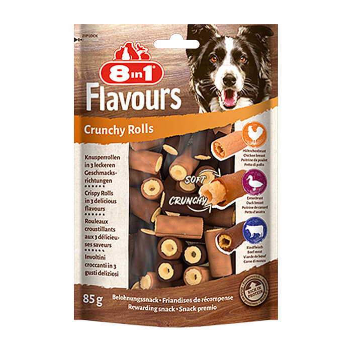 8IN1 Flavours Crunchy Rolls Köpek Ödül Maması - Tavuklu & Ördekli & Sığır Etli - 85GR - 1