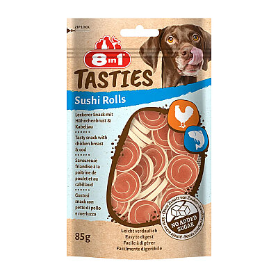 8IN1 Tasties Sushi Rolls Köpek Ödül Maması - Tavuklu & Balıklı - 85GR