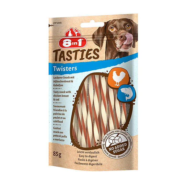 8IN1 Tasties Twisters Burgu Çubuk Köpek Ödül Maması - Tavuklu & Balıklı - 85GR - 1