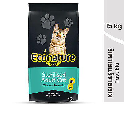 Econature Plus Kısırlaştırılmış Kuru Kedi Maması (Sterilised) Tavuk Etli - 15KG (1)