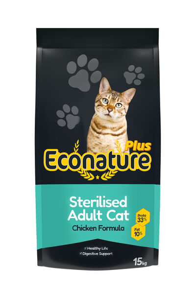 Econature Plus Kısırlaştırılmış Kuru Kedi Maması (Sterilised) Tavuk Etli - 15KG