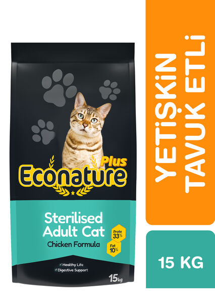 Econature Plus Kısırlaştırılmış Kuru Kedi Maması (Sterilised) Tavuk Etli - 15KG