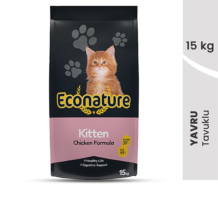 Econature Plus Yavru Kuru Kedi Maması (Kitten) - Tavuk Etli - 13,5+1,5KG HEDİYE - 2
