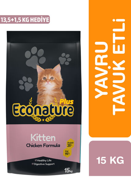Econature Plus Yavru Kuru Kedi Maması (Kitten) - Tavuk Etli - 13,5+1,5KG HEDİYE