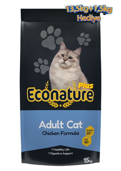 Econature Plus Yetişkin Kuru Kedi Maması (Adult Cat) Tavuk Etli - 13,5+1,5KG HEDİYE