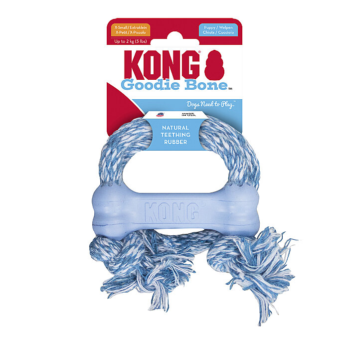 KONG Puppy Goodie Bone Kemik Şeklinde Çok Amaçlı İp Sallantılı Yavru Köpek Oyuncağı XS - 1
