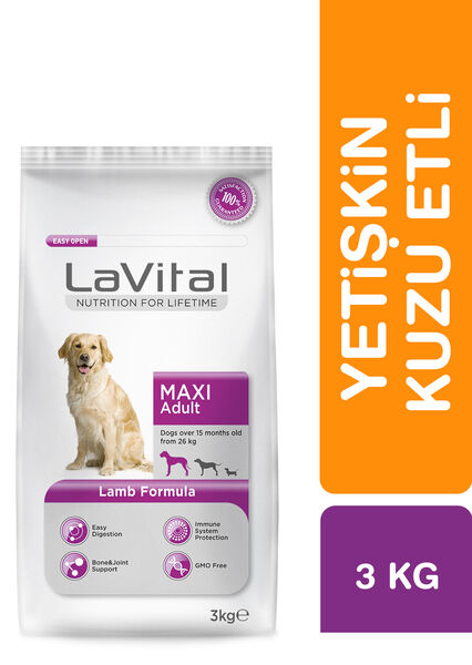 LaVital Büyük Irk Yetişkin Kuru Köpek Maması (Maxi Adult) Kuzu Etli 3KG