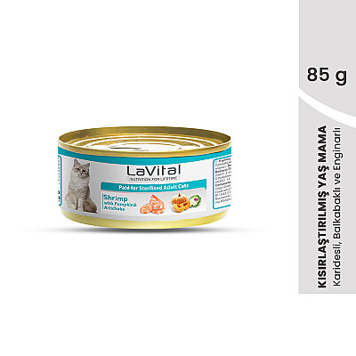 Lavital Karidesli, Balkabağı ve Enginarlı Sterilised Yetişkin Kedi Konservesi 85GR