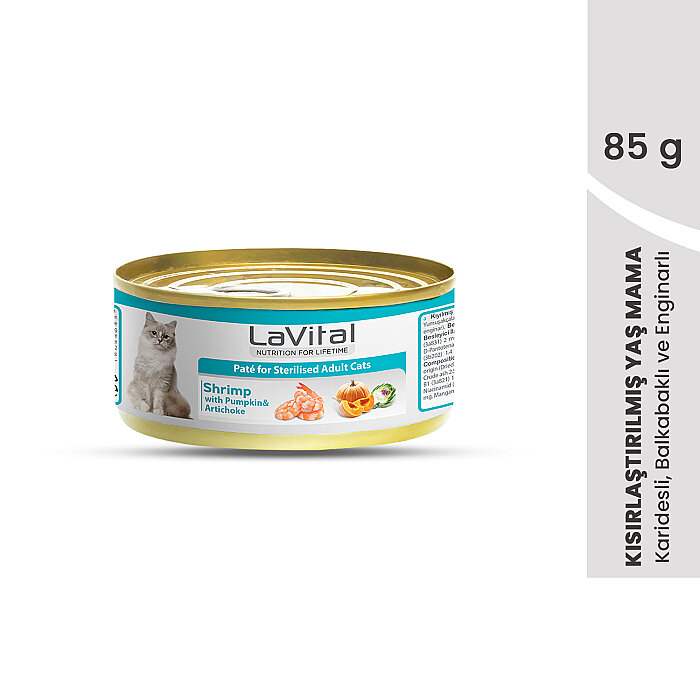 Lavital Karidesli, Balkabağı ve Enginarlı Sterilised Yetişkin Kedi Konservesi 85GR - 1