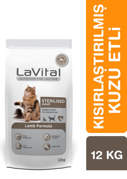 LaVital Kısırlaştırılmış Kuru Kedi Maması (Sterilised Adult) Kuzu Etli 12KG