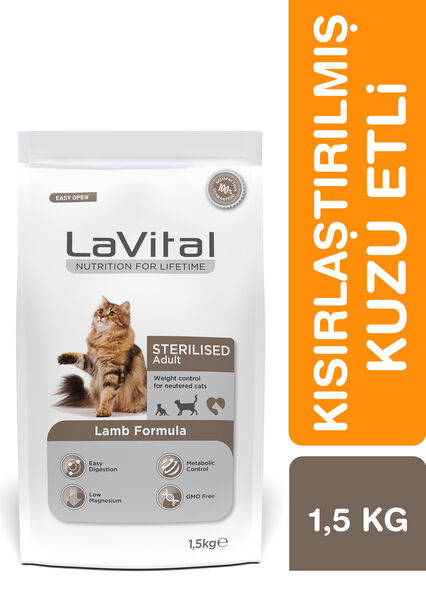 LaVital Kısırlaştırılmış Kuru Kedi Maması (Sterilised Adult) Kuzu Etli 1,5KG