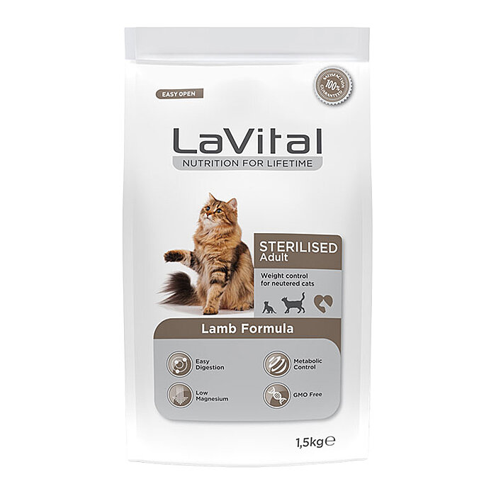 LaVital Kısırlaştırılmış Kuru Kedi Maması (Sterilised Adult) Kuzu Etli 1,5KG - 1