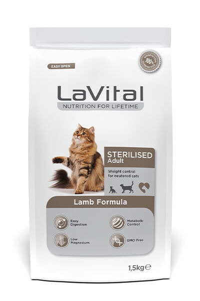 LaVital Kısırlaştırılmış Kuru Kedi Maması (Sterilised Adult) Kuzu Etli 1,5KG