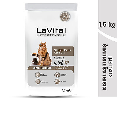 LaVital Kısırlaştırılmış Kuru Kedi Maması (Sterilised Adult) Kuzu Etli 1,5KG (1)