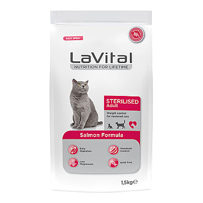 LaVital - LaVital Kısırlaştırılmış Kuru Kedi Maması (Sterilised Adult) Somonlu 1,5KG