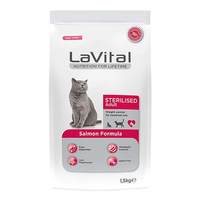 LaVital Kısırlaştırılmış Kuru Kedi Maması (Sterilised Adult) Somonlu 1,5KG - 1