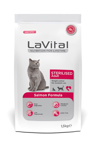 LaVital Kısırlaştırılmış Kuru Kedi Maması (Sterilised Adult) Somonlu 1,5KG