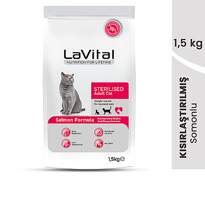 LaVital Kısırlaştırılmış Kuru Kedi Maması (Sterilised Adult) Somonlu 1,5KG - 2