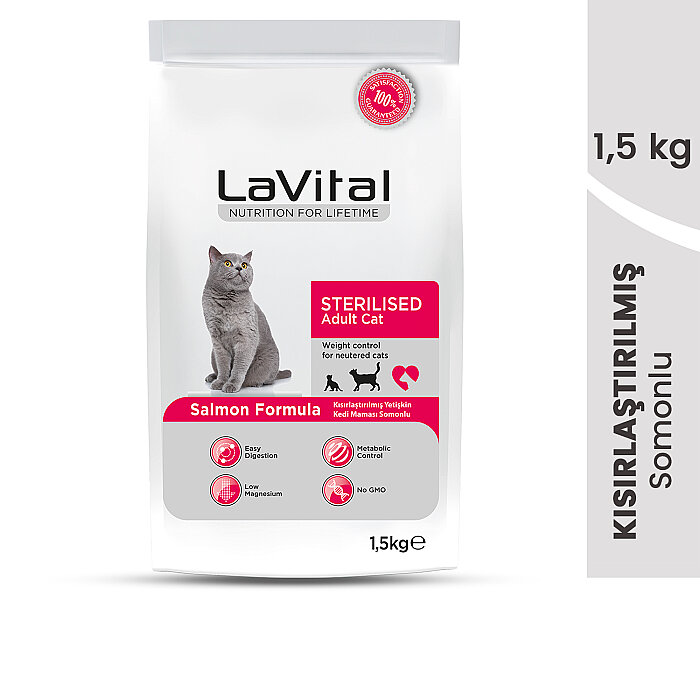 LaVital Kısırlaştırılmış Kuru Kedi Maması (Sterilised Adult) Somonlu 1,5KG - 2