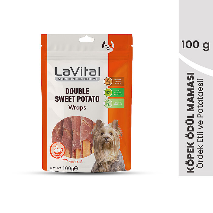 LaVital Köpek Ödül Maması Ördek Eti Sarılı Tatlı Patates Çubuk 100g - 1