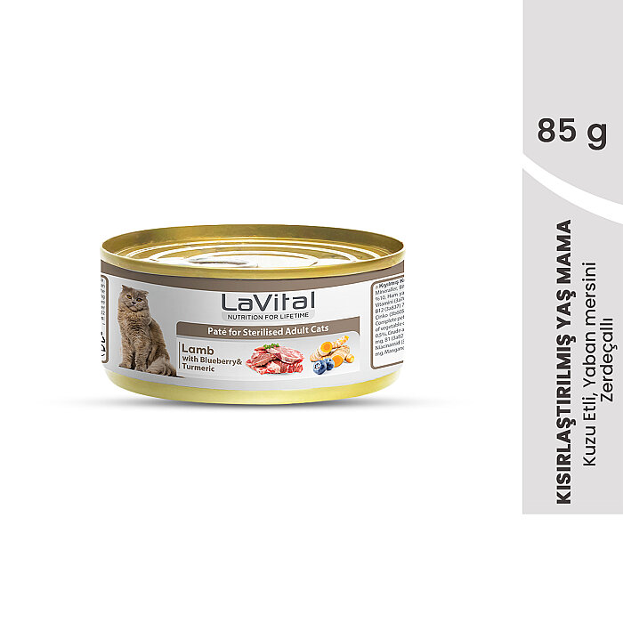 Lavital Kuzu Etli, Yabanmersini ve Zerdeçallı Sterilised Yetişkin Kedi Konservesi 85GR - 1