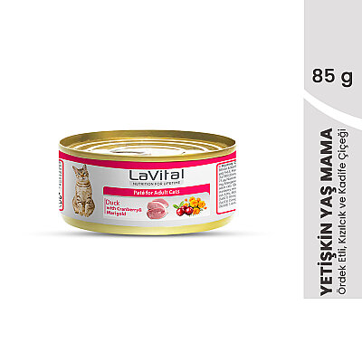 Lavital Ördekli, Kızılcık ve Kadife Çiçekli Yetişkin Kedi Konservesi 85GR