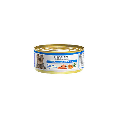 Lavital Somonlu, Balkabaklı ve Adaçaylı Mini Irk Yetişkin Köpek Konservesi 85GR