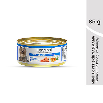 Lavital Somonlu, Balkabaklı ve Adaçaylı Mini Irk Yetişkin Köpek Konservesi 85GR