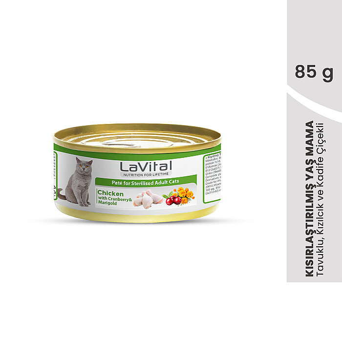 Lavital Tavuklu Kızılcık ve Kadife Çiçekli Sterilised Yetişkin Kedi Konservesi 85GR - 1