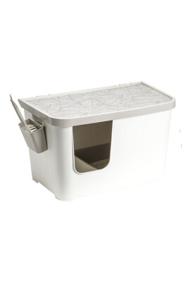 Moderna Casetta Kapalı Kedi Tuvaleti - Gri Beyaz 75.7 x 45 x 45 cm