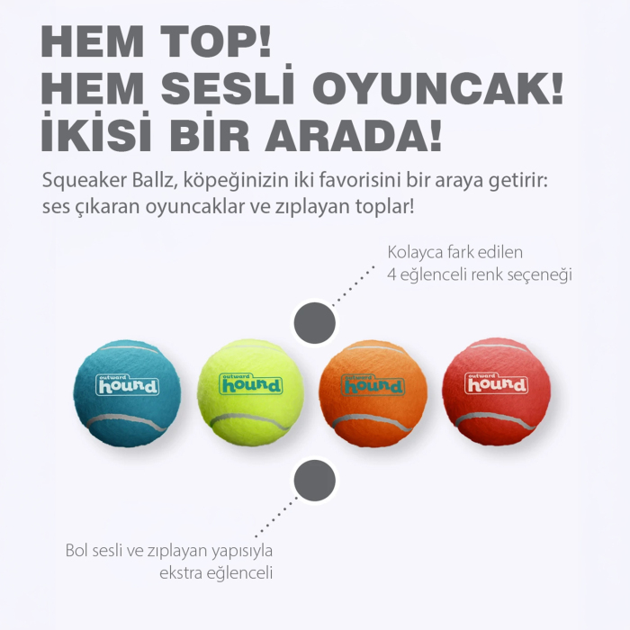 Outward Hound Squeaker Ballz Sesli Köpek Tenis Topu 4'lü - 3