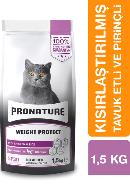 Pronature Kısırlaştırılmış Yetişkin Kuru Kedi Maması (Weight Protect) - Tavuk Etli ve Pirinçli - 1,5KG