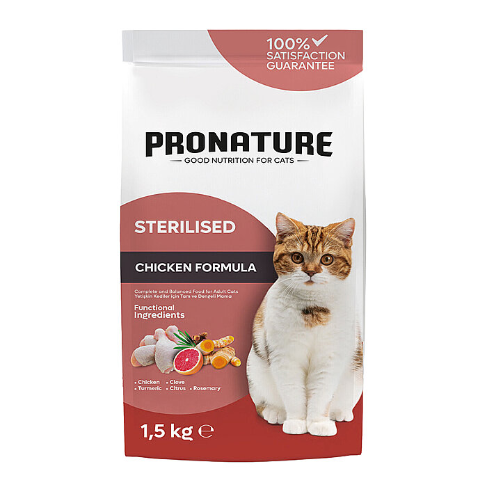 Pronature Kısırlaştırılmış Yetişkin Kuru Kedi Maması (Weight Protect) - Tavuk Etli ve Pirinçli - 1,5KG