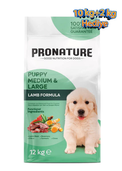 Pronature Orta ve Büyük Irk Yavru Kuru Köpek Maması (Daily Growth) - Kuzu Etli ve Pirinçli - 10+2 KG Hediye