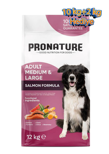 Pronature Orta ve Büyük Irk Yetişkin Kuru Köpek Maması (Derma Shine) - Somonlu ve Pirinçli - 10+ 2 KG Hediye