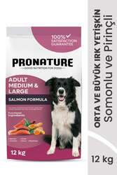 Pronature - Pronature Orta ve Büyük Irk Yetişkin Kuru Köpek Maması (Derma Shine) - Somonlu ve Pirinçli - 12KG
