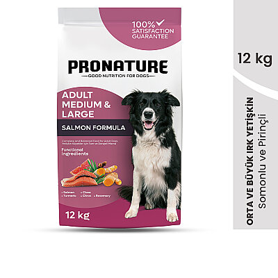 Pronature Orta ve Büyük Irk Yetişkin Kuru Köpek Maması (Derma Shine) - Somonlu ve Pirinçli - 12KG (1)