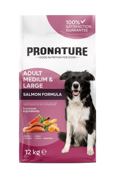 Pronature Orta ve Büyük Irk Yetişkin Kuru Köpek Maması (Derma Shine) - Somonlu ve Pirinçli - 12KG