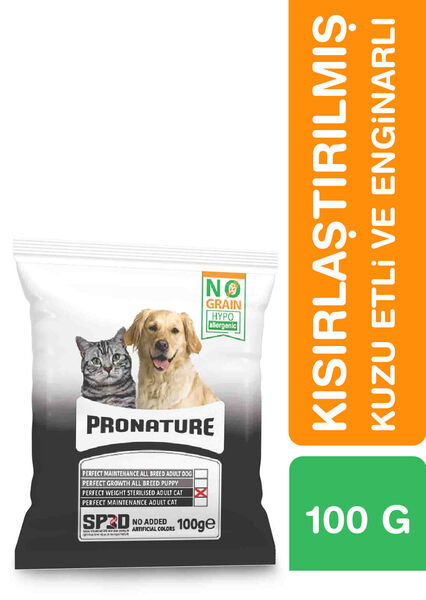 Pronature Tahılsız Kısırlaştırılmış Yetişkin Kuru Kedi Maması (Perfect Weight) - Kuzu Etli Patatesli ve Enginarlı - 100GR