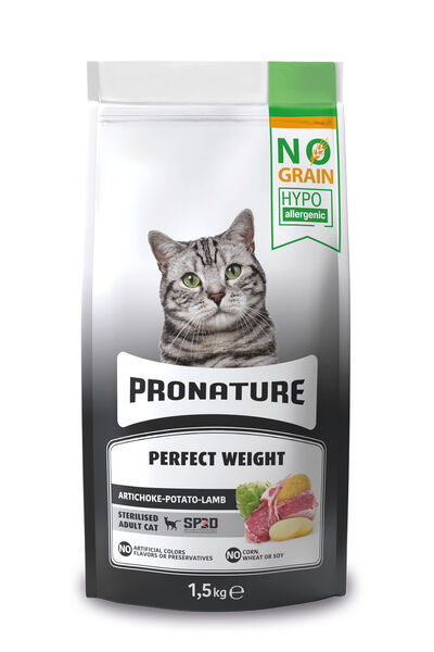 Pronature Tahılsız Kısırlaştırılmış Yetişkin Kuru Kedi Maması (Perfect Weight) - Kuzu Etli Patatesli ve Enginarlı - 1,5KG