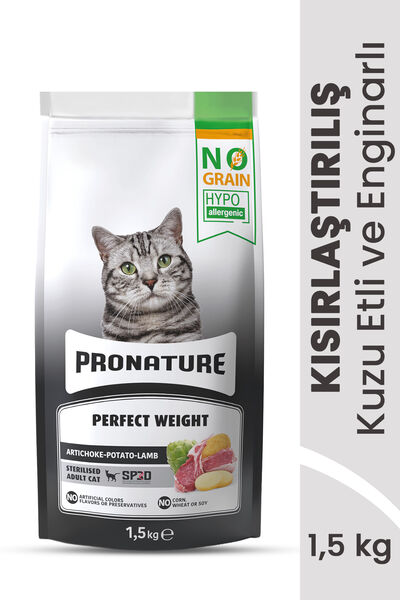 Pronature Tahılsız Kısırlaştırılmış Yetişkin Kuru Kedi Maması (Perfect Weight) - Kuzu Etli ve Enginarlı - 1,5KG