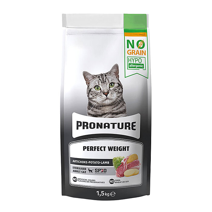 Pronature Tahılsız Kısırlaştırılmış Yetişkin Kuru Kedi Maması (Perfect Weight) - Kuzu Etli ve Enginarlı - 1,5KG - 1