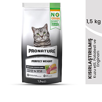 Pronature Tahılsız Kısırlaştırılmış Yetişkin Kuru Kedi Maması (Perfect Weight) - Kuzu Etli ve Enginarlı - 1,5KG (1)