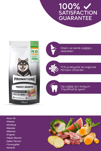Pronature Tahılsız Yavru Kuru Köpek Maması (Perfect Growth) - Kuzu Etli Patatesli ve Enginarlı - 1,5KG