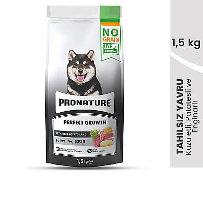 Pronature Tahılsız Yavru Kuru Köpek Maması (Perfect Growth) - Kuzu Etli Patatesli ve Enginarlı - 1,5KG (1)
