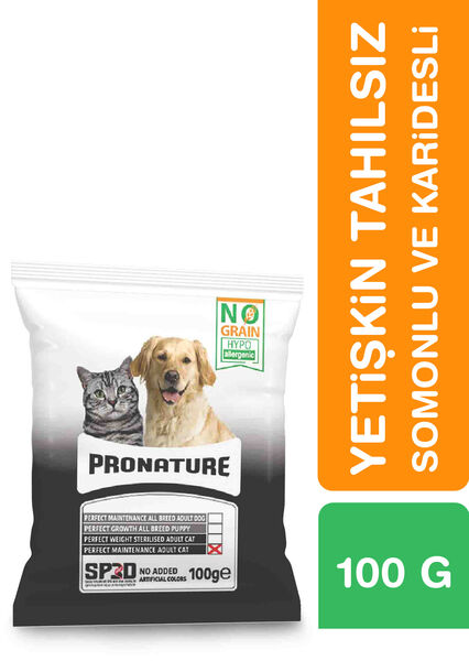 Pronature Tahılsız Yetişkin Kuru Kedi Maması (Perfect Maintenance) - Karidesli Somonlu & Patatesli ve Enginarlı – 100GR