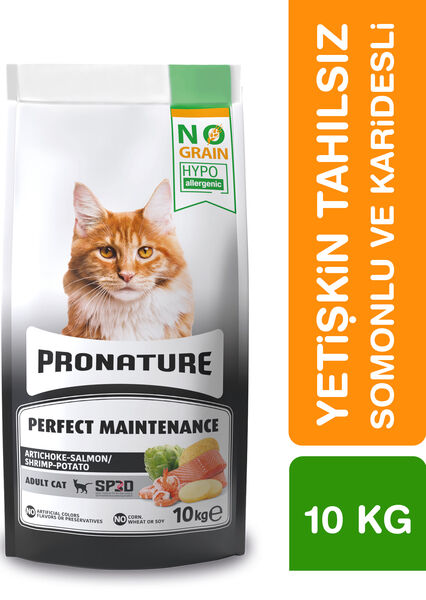 Pronature Tahılsız Yetişkin Kuru Kedi Maması (Perfect Maintenance) - Karidesli Somonlu & Patatesli ve Enginarlı – 10KG