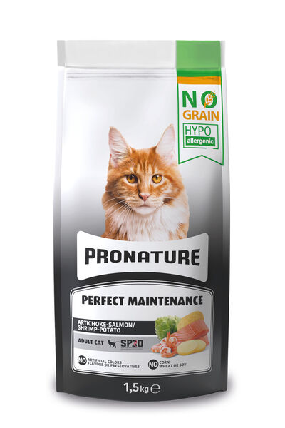 Pronature Tahılsız Yetişkin Kuru Kedi Maması (Perfect Maintenance) - Karidesli Somonlu & Patatesli ve Enginarlı - 1,5KG