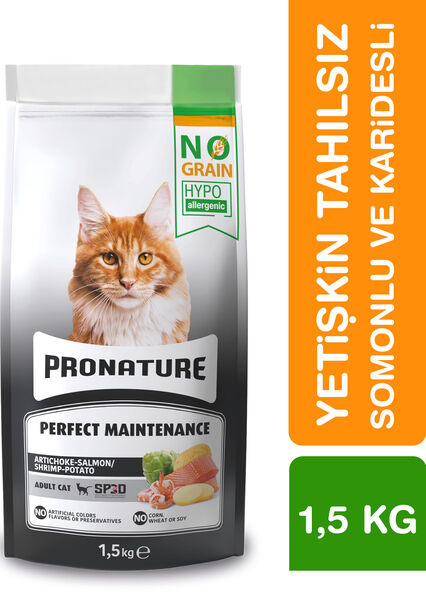 Pronature Tahılsız Yetişkin Kuru Kedi Maması (Perfect Maintenance) - Karidesli Somonlu & Patatesli ve Enginarlı - 1,5KG